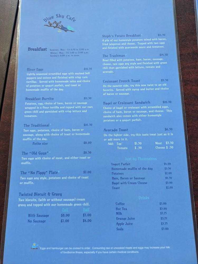 Blue Sky Cafe Menu image 1